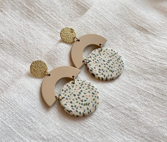 Circle half geometric clay earrings