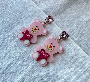 Pink teddy bear earrings