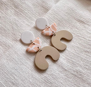 Beige geometric clay earrings