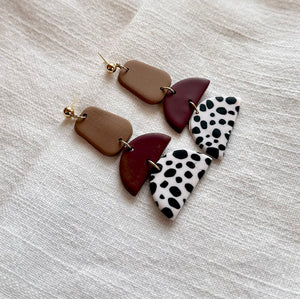 Cow print clay earrings