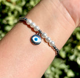 Pearl oval evil eye bracelet