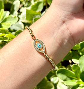 Aqua oval evil eye bracelet