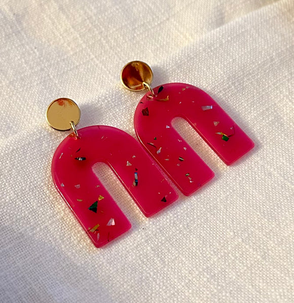 Pink design geometric earrings