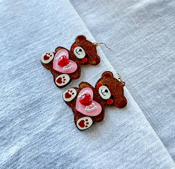 Valentine teddy bear earrings