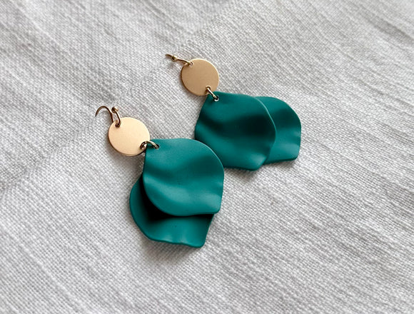 Teal big petal earrings