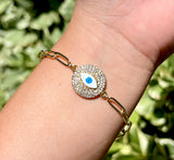 Sparkly white oval evil eye bracelet