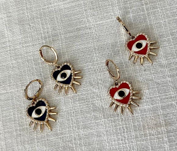 Heart evil eye earrings