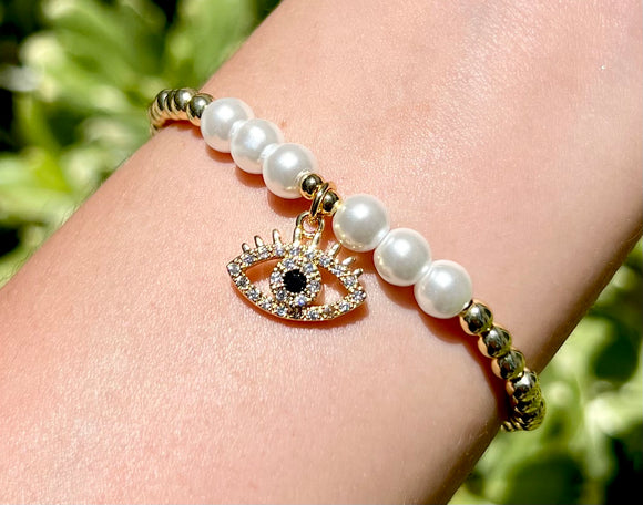 Pearl black evil eye bracelet