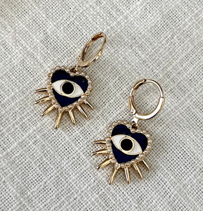 Heart evil eye earrings